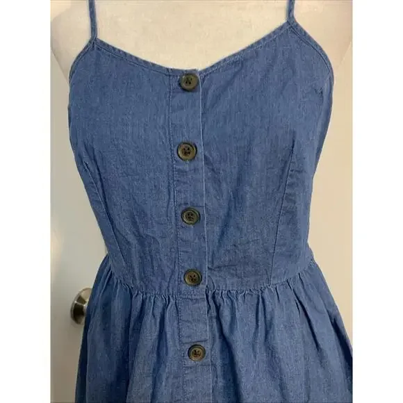 Japna Chambray Smocked Blue Sundress Midi Prairie Ruffle Hem Cottage Small Excel - Picture 2 of 13